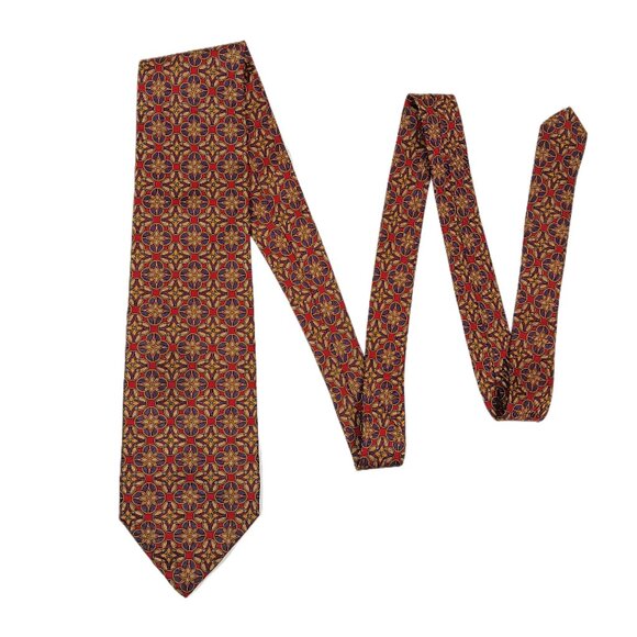 Vintage Christian Dior Men’s Silk Tie Tan Red Geometric 60 inch Designer Tie New - Picture 2 of 4